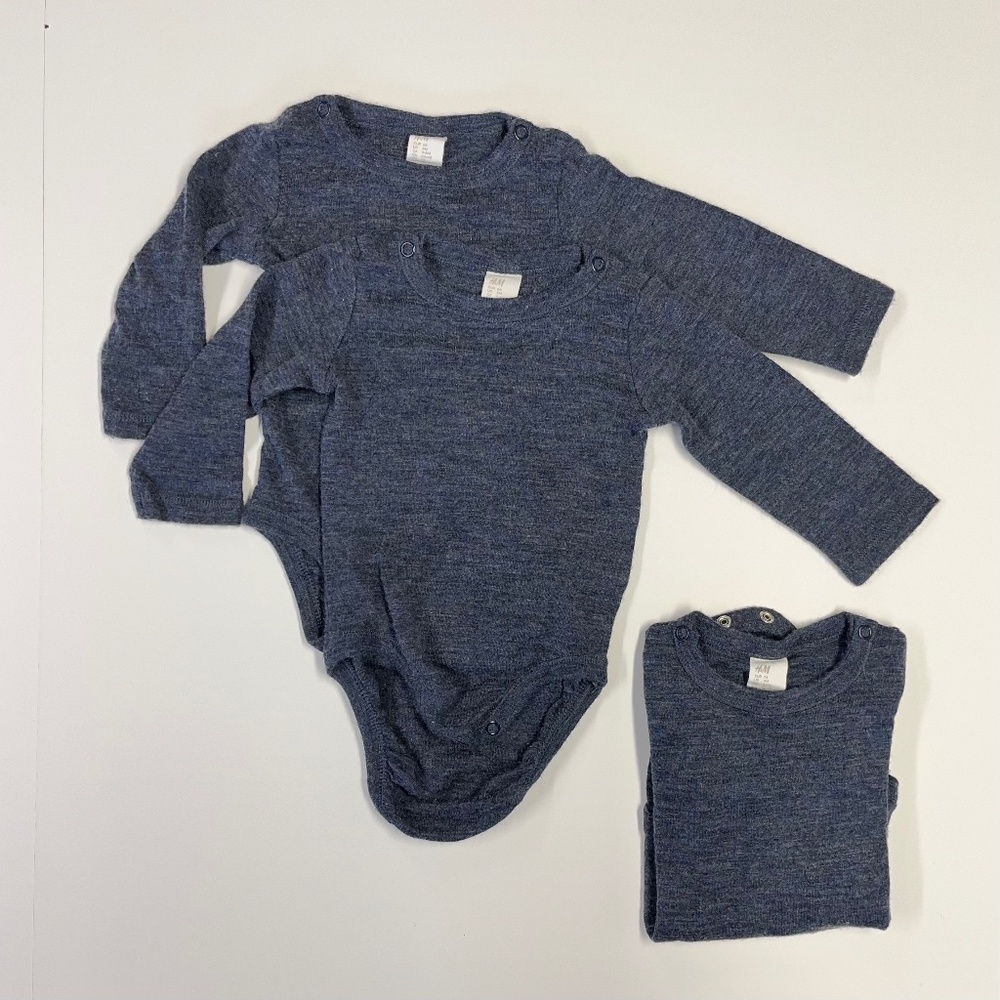 Bundle of 3 H&M Baby Merino Wool Onesies Size 6 & 9 Month GUC